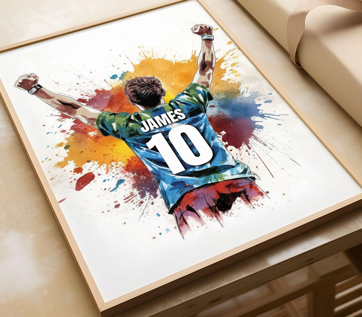 Personalised Football Wall Art Prints Personalised Football Prints Boys Bedroom Decor, Kid Bedroom Football Decor, Football Shirt Name Print (A3, Multi)