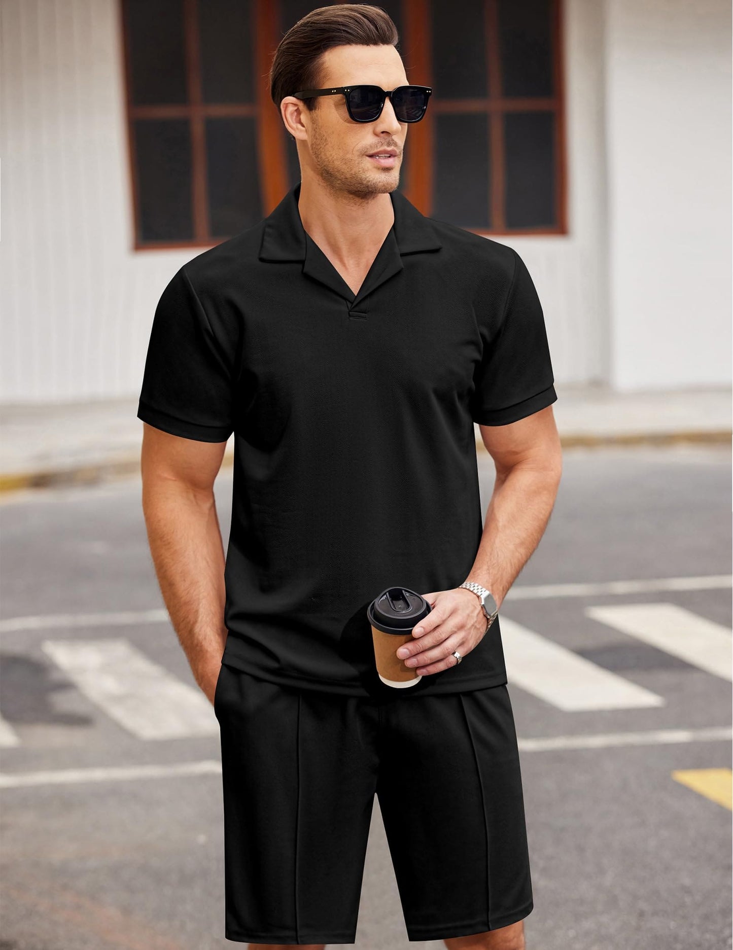 COOFANDY Men's Polo Shirt and Shorts Set 2 Piece Outfits Fashion Summer Tracksuits Short Sleeve Casual Polo Suit