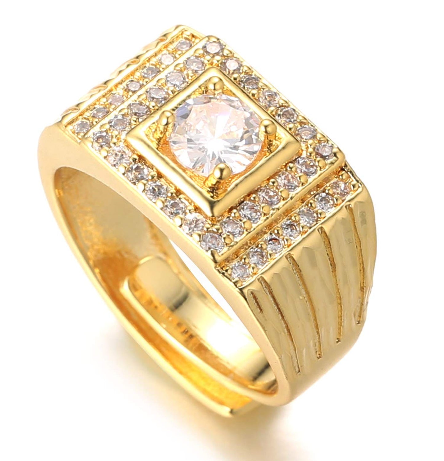 HALUKAKAH Gold Diamond Ring Iced Out,Men's 18k Real Gold Plated Ring Size Adjustable with Free Giftbox