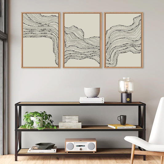 HPNIUB Framed Abstract Canvas Wall Art Set, Geometric Black White Wave Line Wall Decor, Large Minimalist Painting, Neutral Modern Art Print for Living Room, Bedroom, Dinning Room, Office 12"X16"