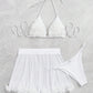 OYOANGLE Women's 3 Pieces Swimsuit Halter Triangle Bikini Swimsuit with Mesh Beach Skirt Cover Up White XL