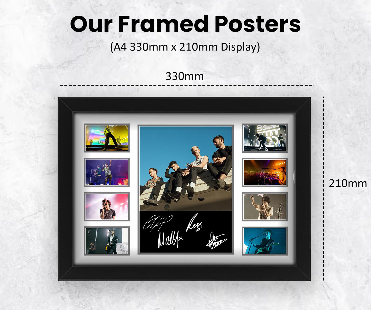 The 1975 Autographed Collage Poster Print - Wall Art for Fans of the Band, Limited Edition, Fan Merchandise, Memorabilia, Collectibles, Band Memorabilia, (Framed, A4 (12x8-30x20cm))