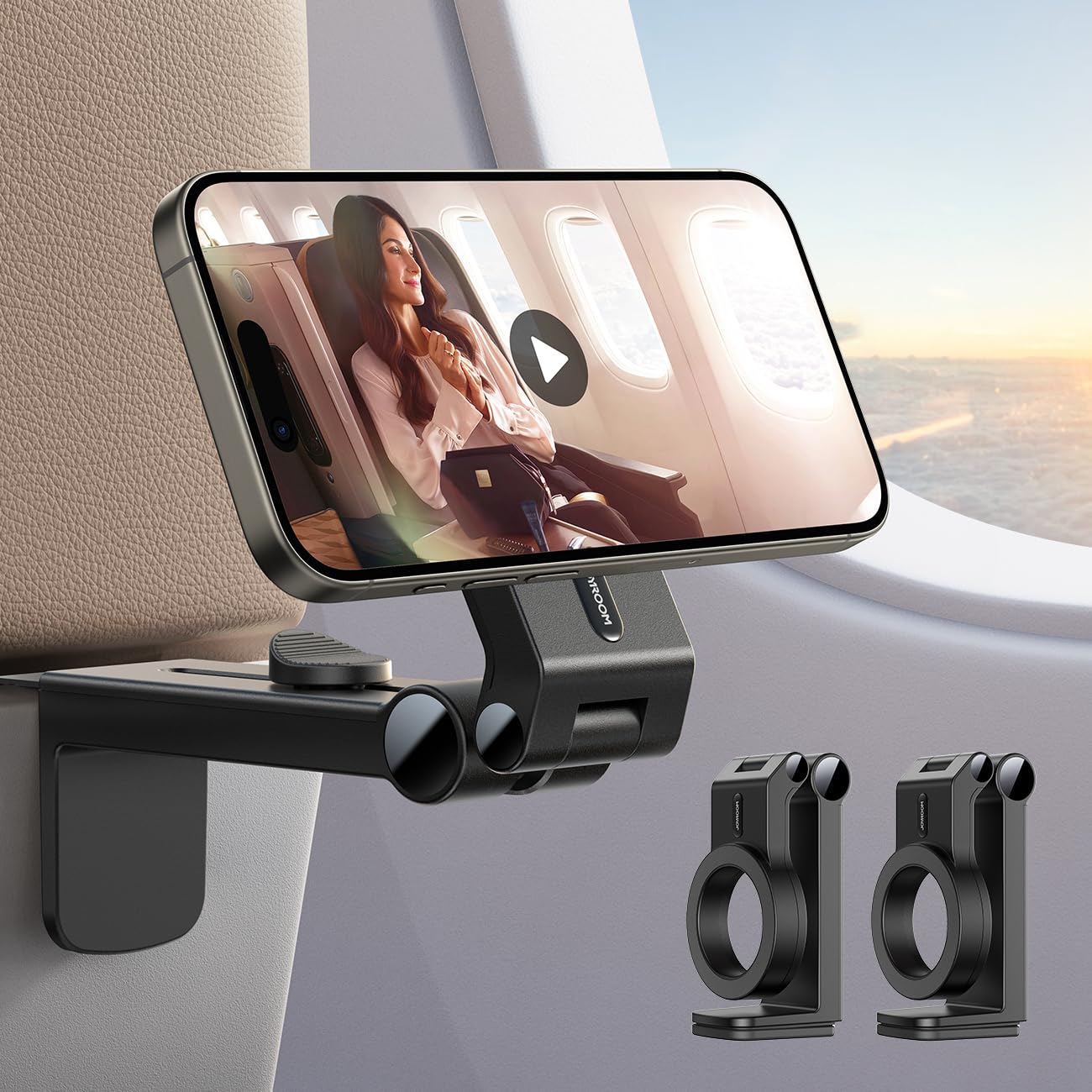 JOYROOM 2 Pack Airplane Phone Holder, Hands-Free Airplane Phone Mount, Airplane Essentials Phone Stand for iPhone 15 Pro Max 14 13 12 Series