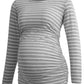 Smallshow Women's Maternity Tops Long Sleeve Pregnancy Clothes T Shirts 3-Packs,Black-Light Grey-Light Grey Stripe,S