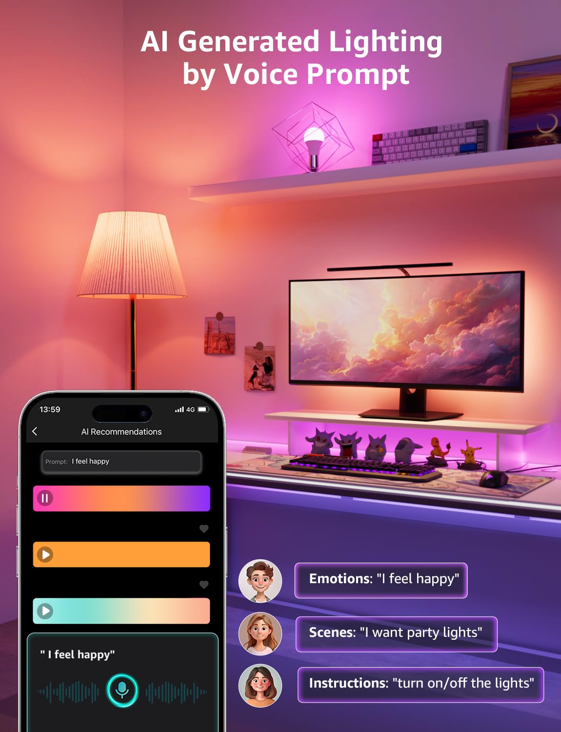 Lepro B1 AI Smart Bulb B22, Bayonet Bluetooth & WiFi Bulb That Works with Alexa, Music Sync, LLM AI-Generated Lighting, APP & Voice Control, 8.5W, 806lm, DIY 16 Million Color Changing Light Bulb