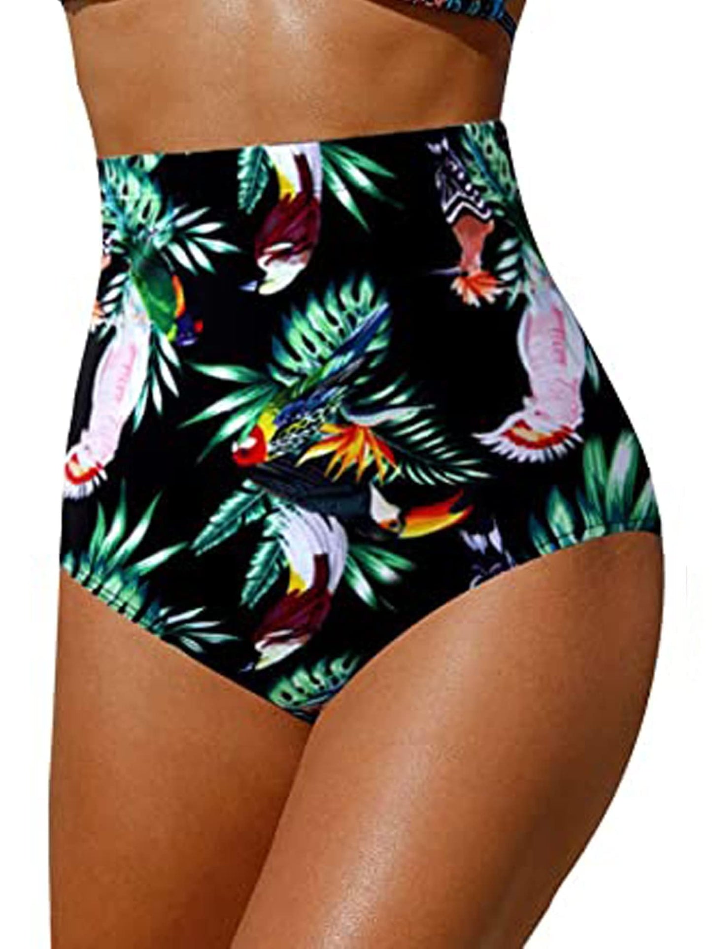 Qianderer Women's Plus Size High Waist Bikini Bottoms Tummy Control Tankini Bottoms Swimsuit Bikini Swimwear Swim Shorts Briefs (Ba Black Green, XL)