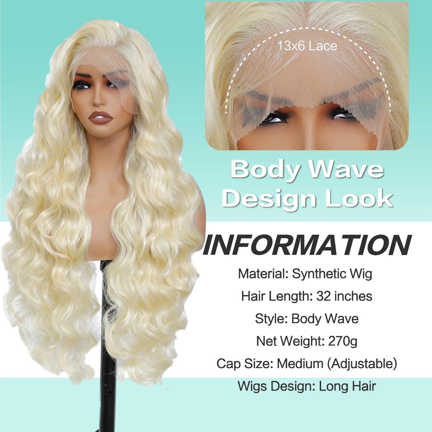 Humistwbiu Body Wave Wigs 13x6 Lace Front Wig Pre-Plucked Hairline with Baby Hair Transparent Swiss Lace Heat Resistant Synthetic Hair Glueless Lace Front Wavy Wigs for Women 32 Inch (#613)