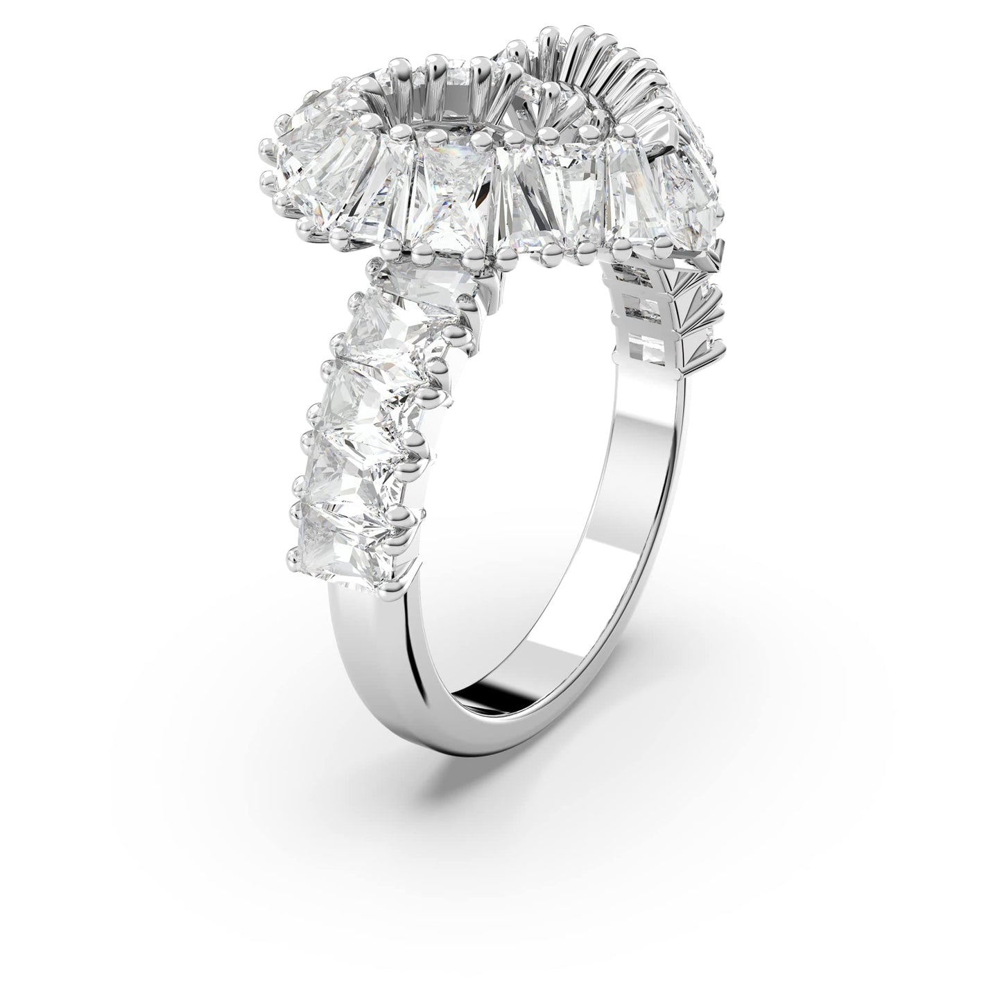 Swarovski Matrix Heart Shaped Ring, Various Cuts of White Crystal in a Rhodium Plated setting, from the Matrix Collection, Size 55