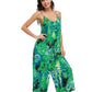 BUENOS NINOS Women's V Neck Floral Maxi Dress Boho Printed Adjustable Spaghetti Strap Ethnic Beach Long Dress with Pockets 3XL Jungle Green Jumpsuit