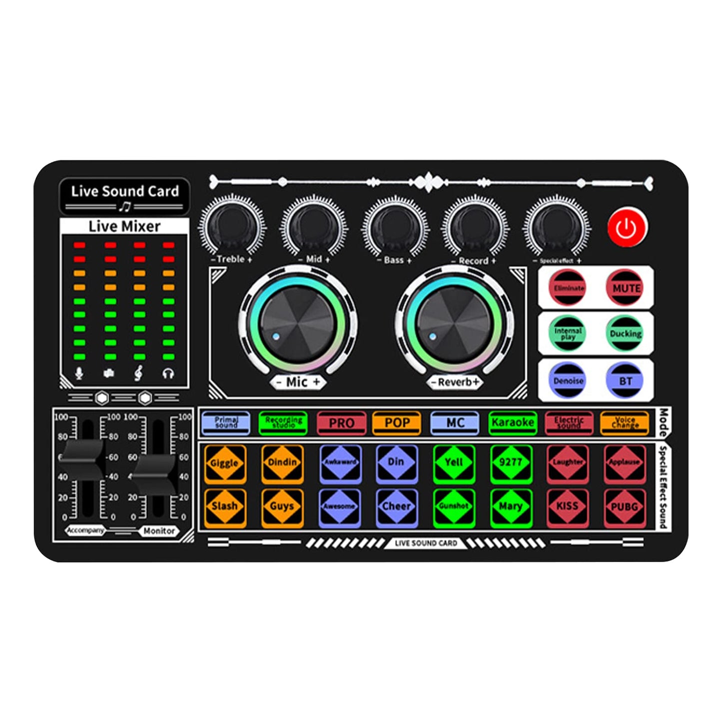 Tongdejing Sound Effects Board, Live Sound Board, Voice Changer Audio Mixer Live Sound Card for Live Streaming Podcasting Recording, LED Light, DJ Mixer, Soundboard, Voice Changer