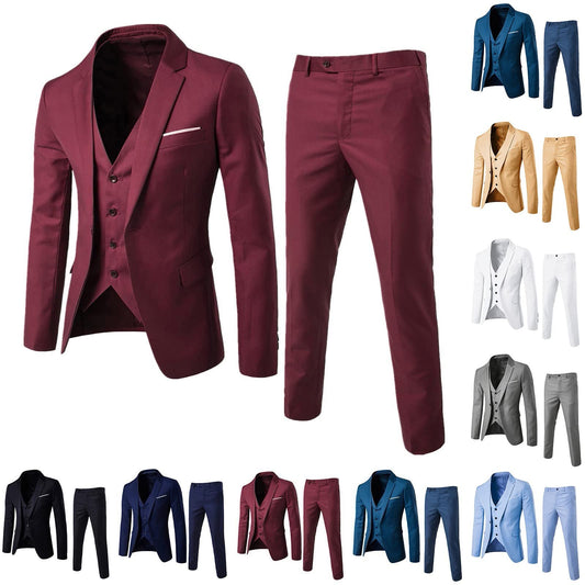 Men's 3 Piece Suit Elegant Solid One Button Slim Fit Single Breasted Business Wedding Party Blazer Jacket Vest Pants Set