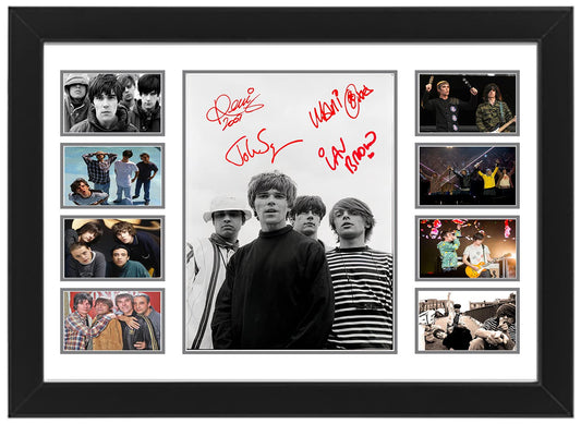 The Stone Roses Autographed Collage Poster Print - Limited Edition, Manchester music scene, Madchester, Britpop, Ian Brown, John Squire, Memorabilia, (Framed, A3 (16x12-42x30cm))