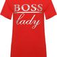 WearAll Women's Plus Boss Lady Slogan Foil Print Short Sleeve T-Shirt New Ladies Top - Red - 18