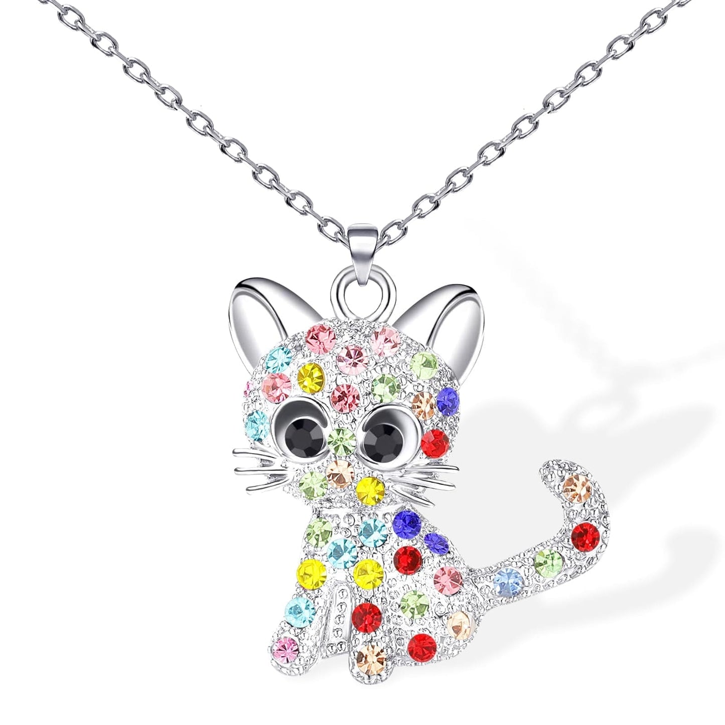 KALIONE Cat Pendant Necklace for Girls Kids, Cute Rhinestone Cat Crystal Necklace Jewelry for Cat Lovers Cat Friendship Necklace