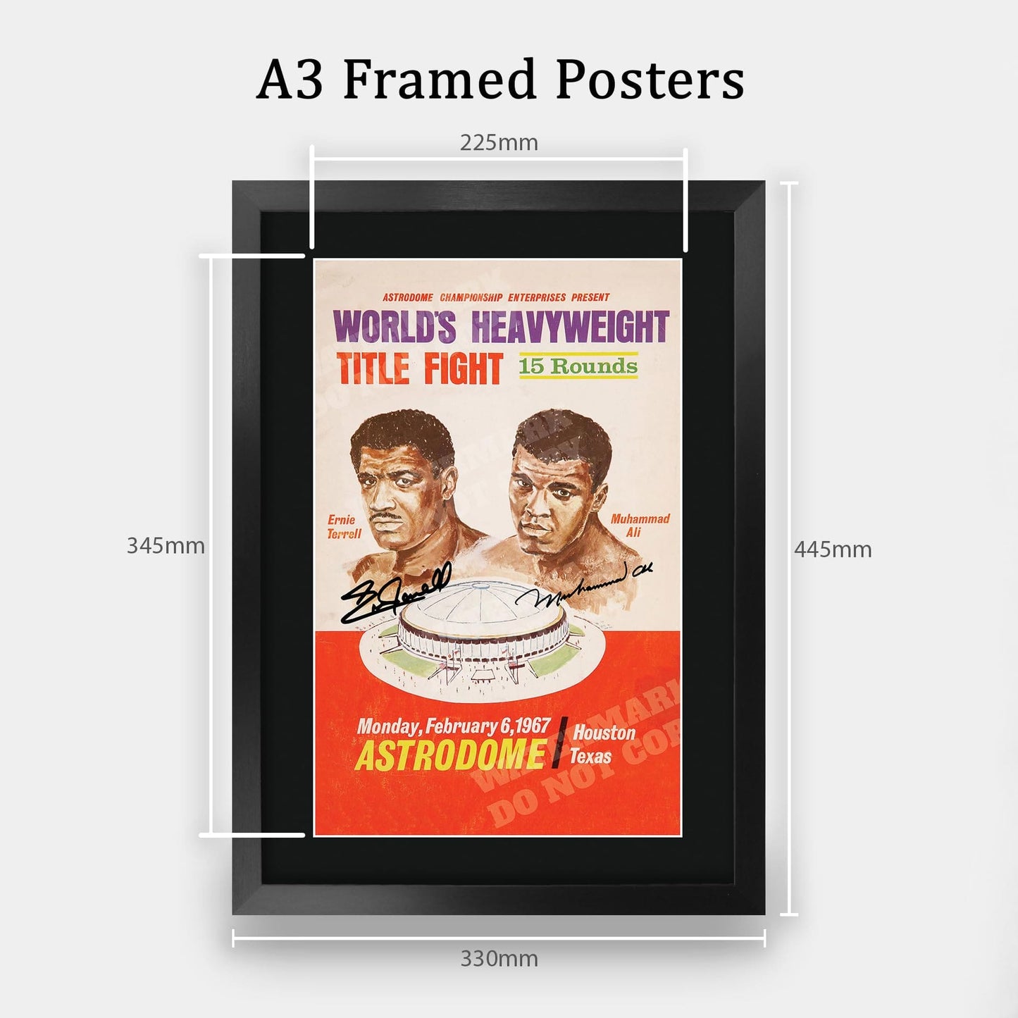 HWC Trading FR A3 Ernie Terrell v Muhammad Ali 1967 Bout Gifts Printed Signed Autograph Poster for Boxer Memorabilia Fans - A3 Framed