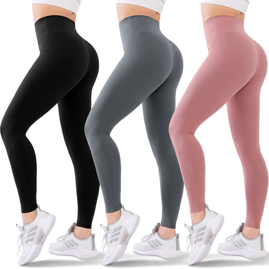 Blisset 3 Pack High Waisted Leggings for Women-Soft Athletic Tummy Control Pants for Running Yoga Workout Reg & Plus Size