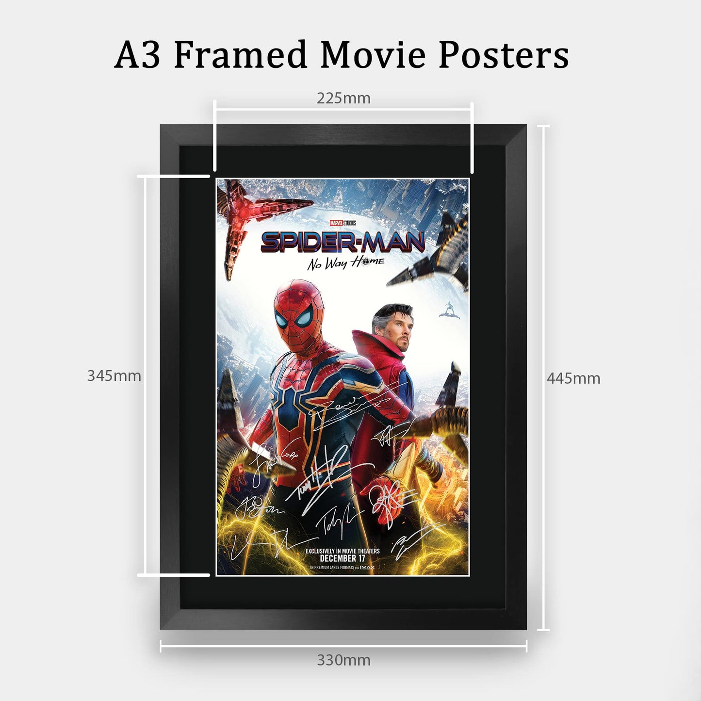 HWC Trading A3 FR Spider-Man: No Way Home Movie Poster Tom Holland Signed Gift FRAMED A3 Spiderman Spider Man Printed Autograph Film Gifts Print Photo Picture Display