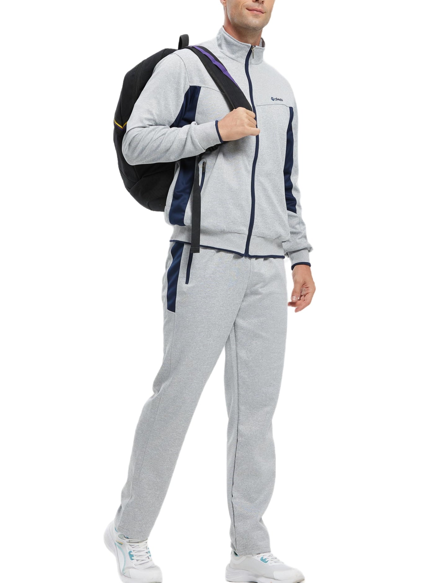 Rdruko Mens Tracksuits Sets Running Jackets Joggers 2 Piece Casual Sweatsuits Sports Lounge Wear Navy and Light Grey M