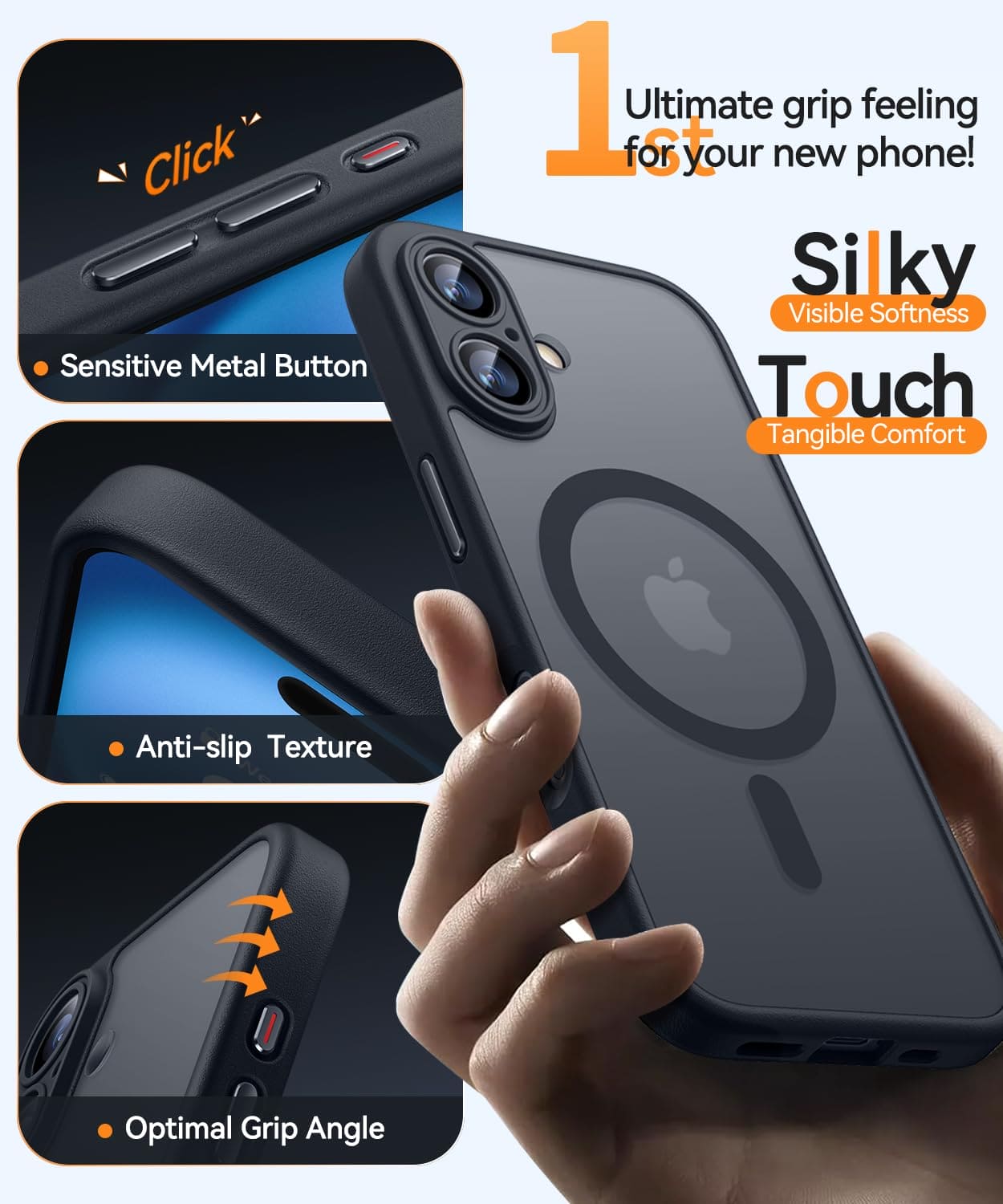 CANSHN Magnetic for iPhone 16 Case, Upgraded [Full Camera Protection] [Compatible with Magsafe] [Translucent Matte] Shockproof Protective Phone Case for iPhone 16 6.1" - Black