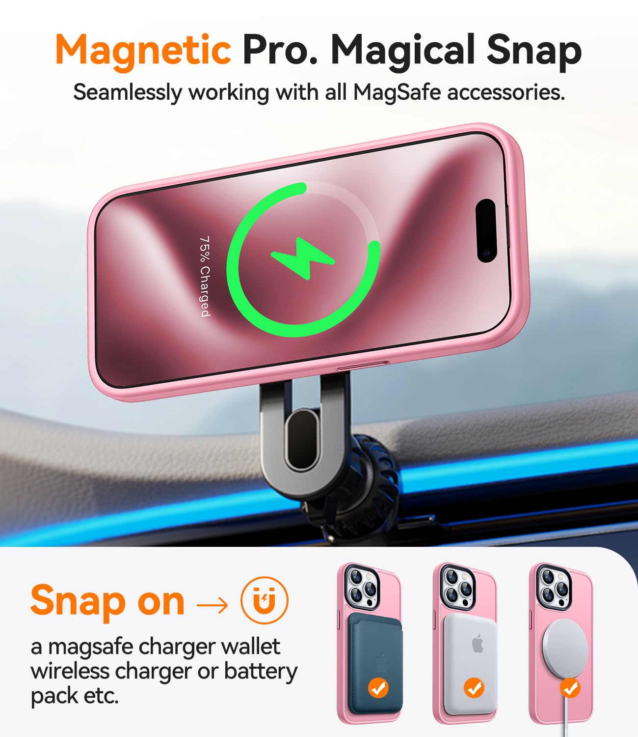 CANSHN Magnetic Designed for iPhone 15 Pro Case [Compatible with Magsafe] [Translucent Matte] Slim Thin Shockproof Protective Bumper Cover Phone Case for iPhone 15 Pro 6.1 Inch - Pink