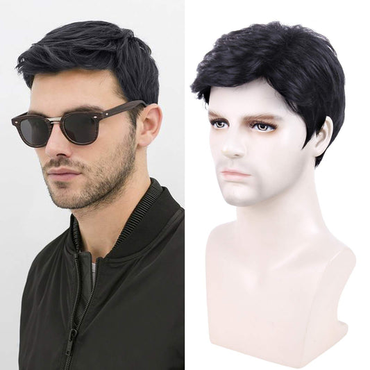 Creamily Mens Wig Short Male Black Wig Handsome Men's Daily Costume Synthetic Full Wigs Mens Fancy Dress Cosplay Halloween wig