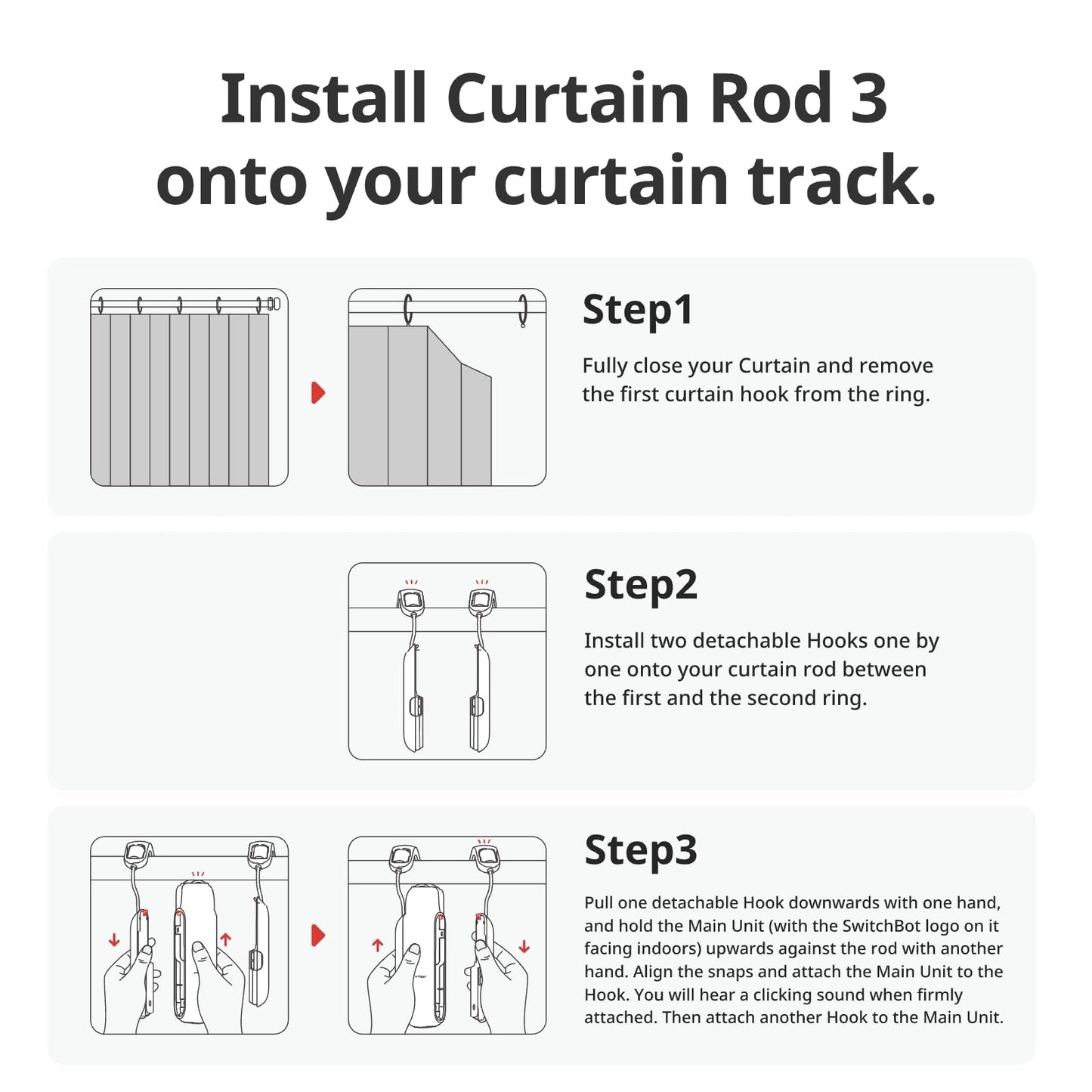 SwitchBot Smart Automatic Curtain Opener - Bluetooth Remote Control with App/Timer, Upgraded High-Performance Motor, Add Hub to Make it Work with Alexa, Google Home, HomeKit(Curtain 3,Rod)