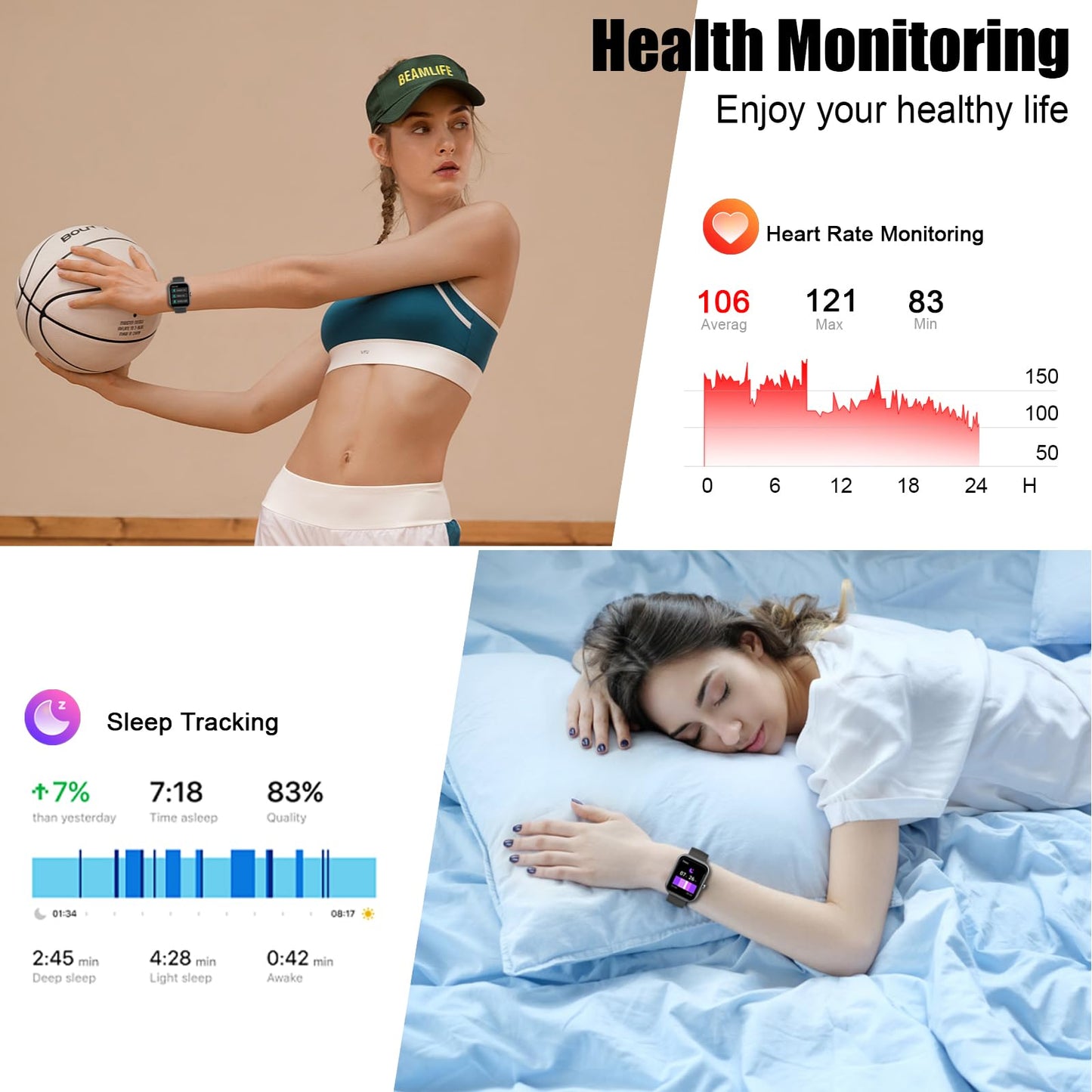 Smart Watch for Men Women, 1.96'' 47.5mm Fitness Watch Running Tracker, Make/Answer Calls, Pedometer Waterproof IP68, Sleep/Heart Rate Monitor/Step Counter Smartwatch for Android iOS iPhone