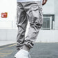 OYOANGLE Men's Casual Drawstring Elastic Waist Flap Pocket Letter Graphic Street Jogger Cargo Pants Light Grey L