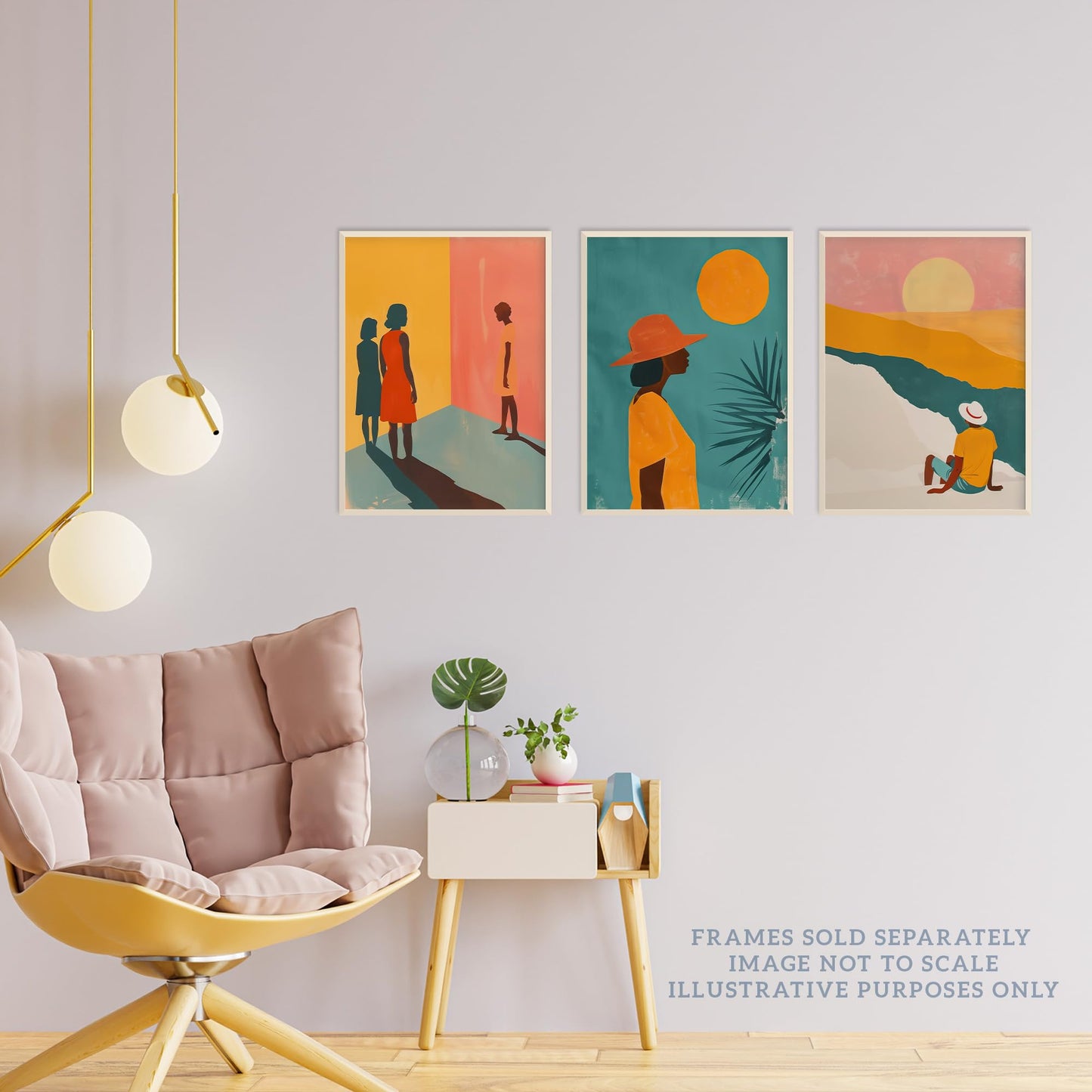 Wee Blue Coo Set of 3 Prints African Sun Summer Teal Warm Bright Living Room Poster Wall Art A4