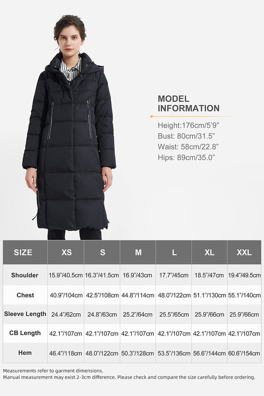 Orolay Women's Thickened Down Jacket Long Winter Coat Hooded Puffer Jacket Pirate Black L