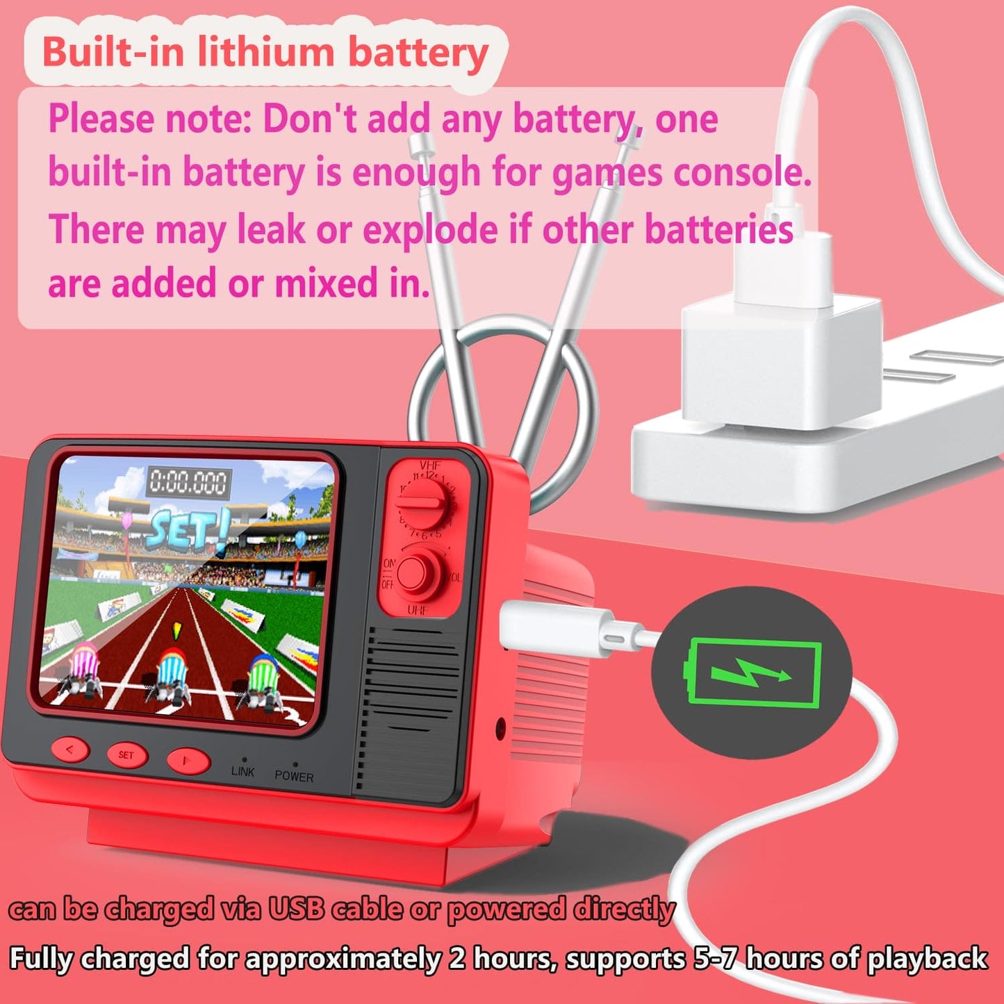 Retro Video Games Console for Kids Adults Built-in 308 Classic Electronic Game 3.0'' Screen Mini TV Games Console Support TV Output and USB Charging Birthday Xmas Gift for Boys Girl 4-12 (Red)