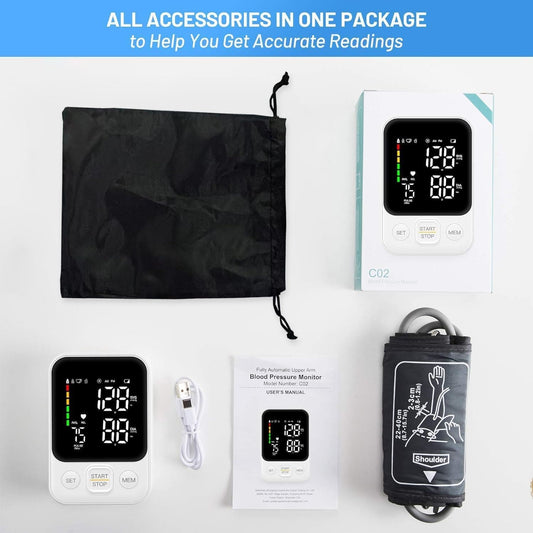 Blood Pressure Monitor Upper Arm Blood Pressure Monitors for Home Use BP Machine with 2x120 Reading Memory Adjustable Arm Cuff 8.7"-15.7" LED Background Light Large Display with Storage Bag - White