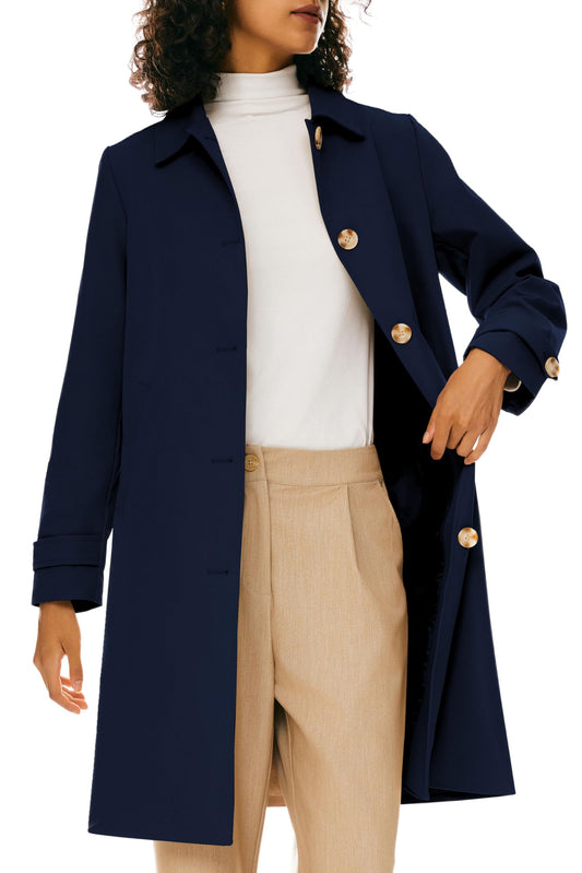 Orolay Women's Trench Coat Single-Breasted Mid Long Classic Lapel Windproof Slim Outerwear Coats Navy M