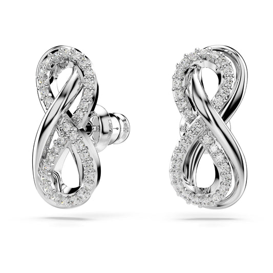 Swarovski Hyperbola stud earrings, Infinity, White, Rhodium plated