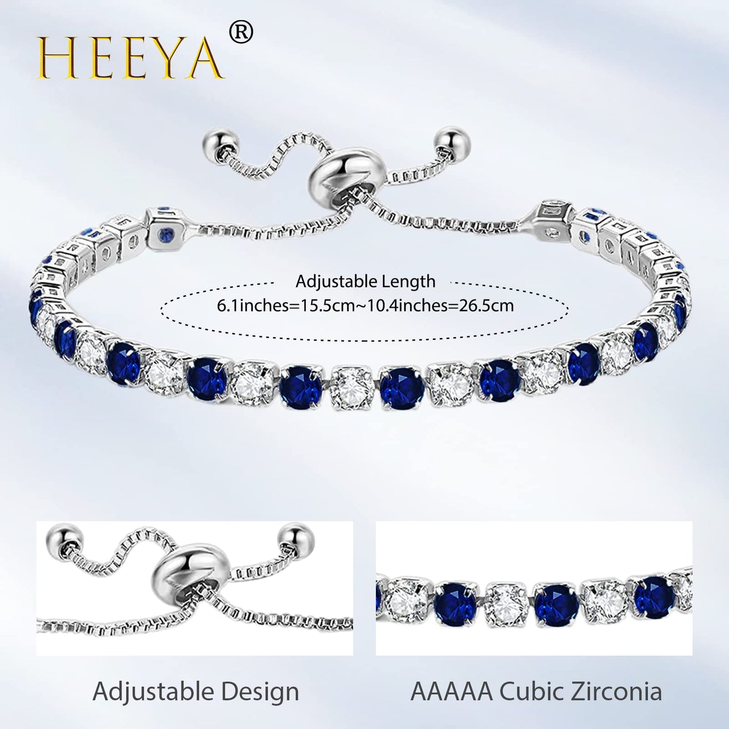 Blue Tennis Bracelets for Women, Sterling Silver Bracelet Silver Crystal Friendship Bracelet, Blue Adjustable Bracelet Diamond Cubic Zircona Lady Bracelet Birthday Presents for Her