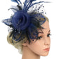 QDC Fascinators Hat for Women Tea Party Headband Kentucky Derby Hats Cocktail Flower Mesh Feathers Headwear Hair Clip for Wedding (Darkblue)