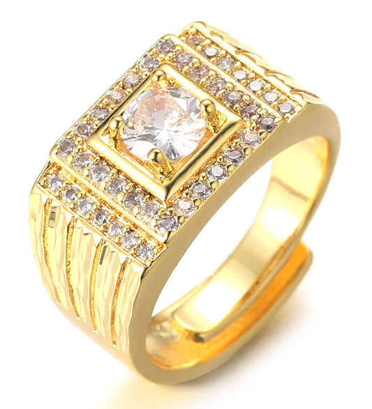 HALUKAKAH Gold Diamond Ring Iced Out,Men's 18k Real Gold Plated Ring Size Adjustable with Free Giftbox