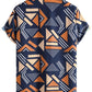 OYOANGLE Men's Casual Geo Graphic Print Short Sleeve Button Down Shirt Top Beach Shirts Navy Blue M