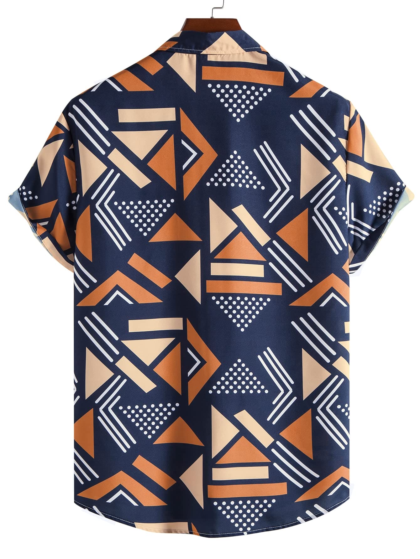 OYOANGLE Men's Casual Geo Graphic Print Short Sleeve Button Down Shirt Top Beach Shirts Navy Blue M