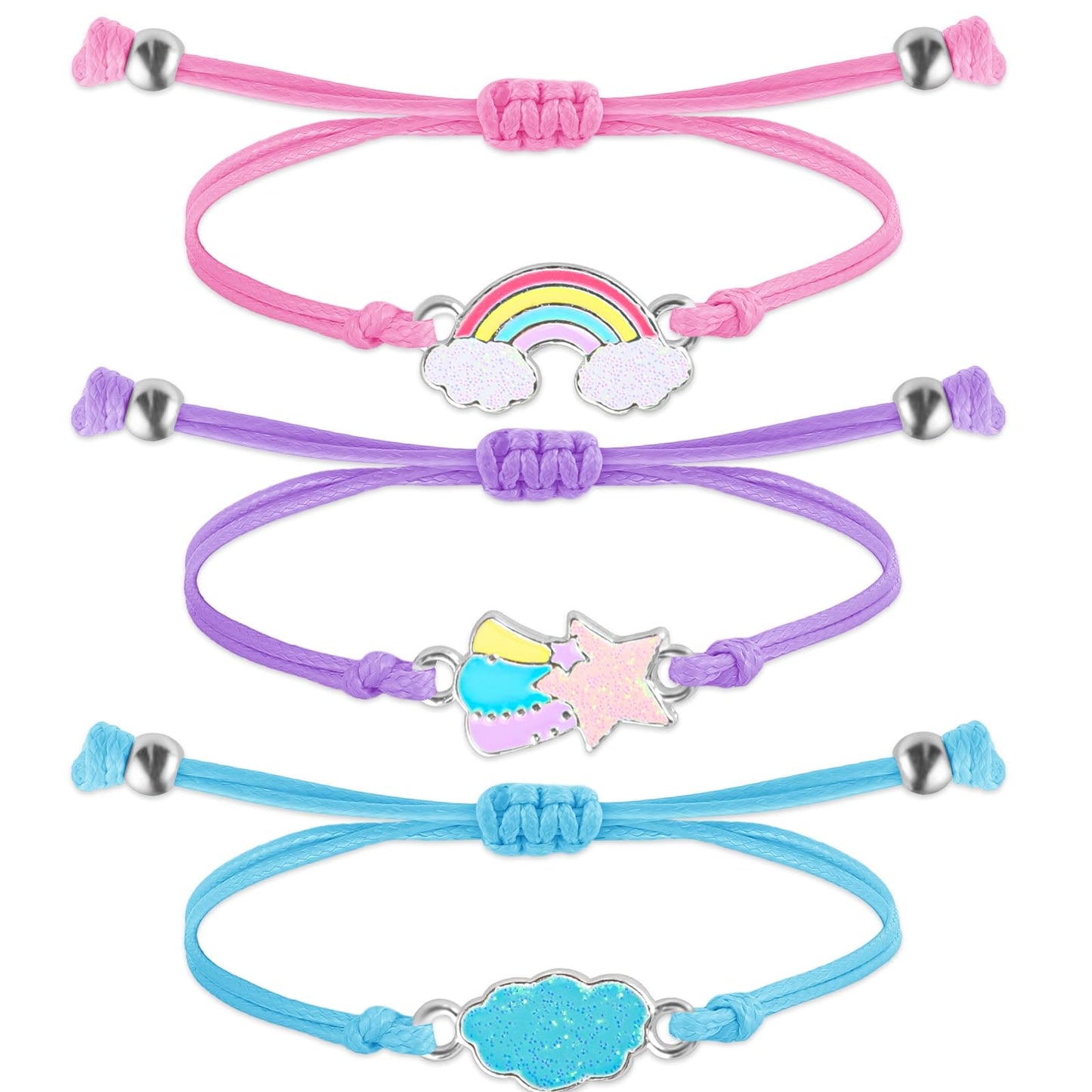 Grevosea 3 Pcs Colorful Friendship Bracelets Adjustable Braided Bracelet Rainbow Bracelet Friendship Bracelet Jewelry Lovely Best Friend Bracelet for Girls Women School Gifts Party Favors