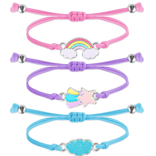 Grevosea 3 Pcs Colorful Friendship Bracelets Adjustable Braided Bracelet Rainbow Bracelet Friendship Bracelet Jewelry Lovely Best Friend Bracelet for Girls Women School Gifts Party Favors