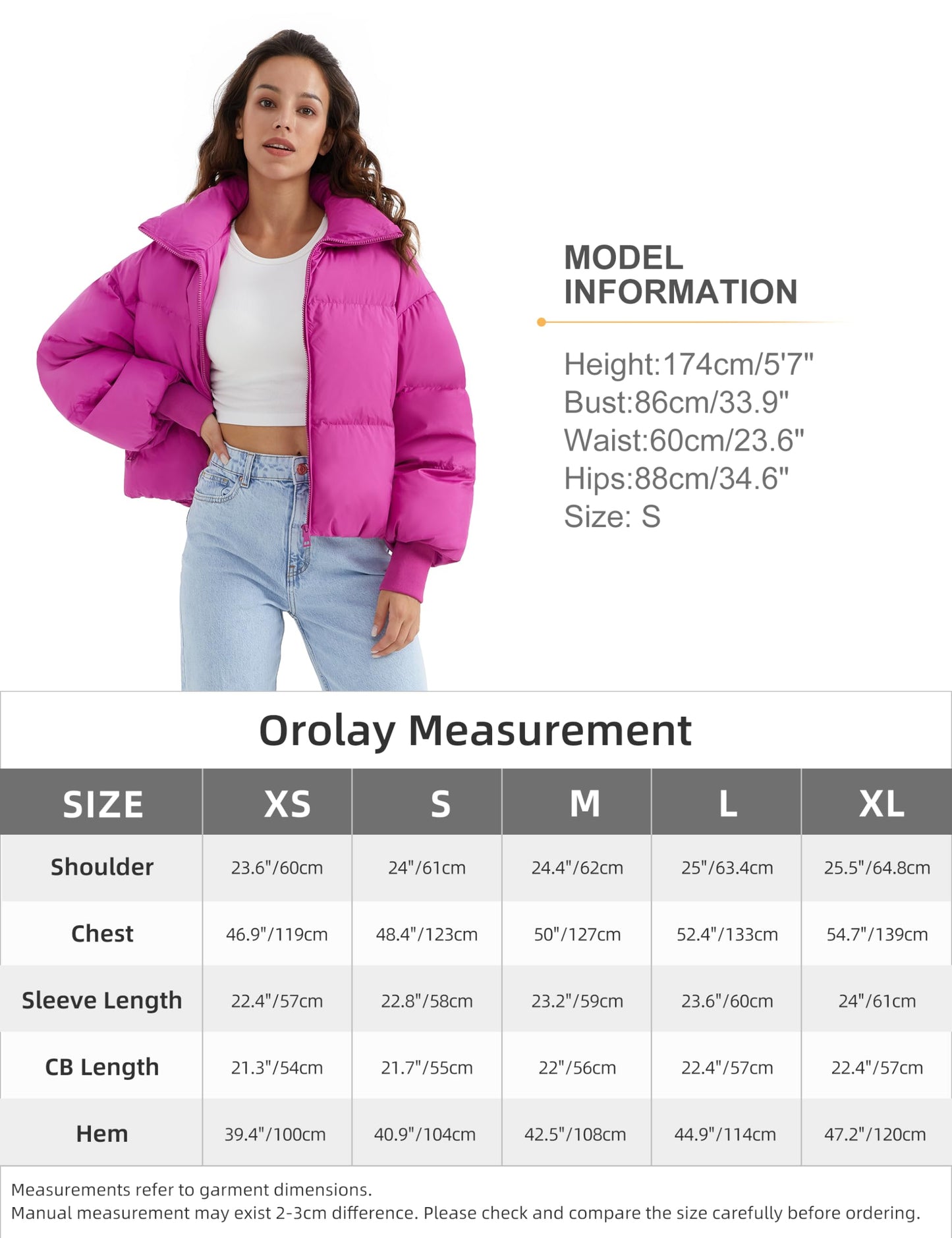 Orolay Women's Winter Puffer Jacket Stand Collar Bubble Oversized Silhouette Short Down Coat Rose M