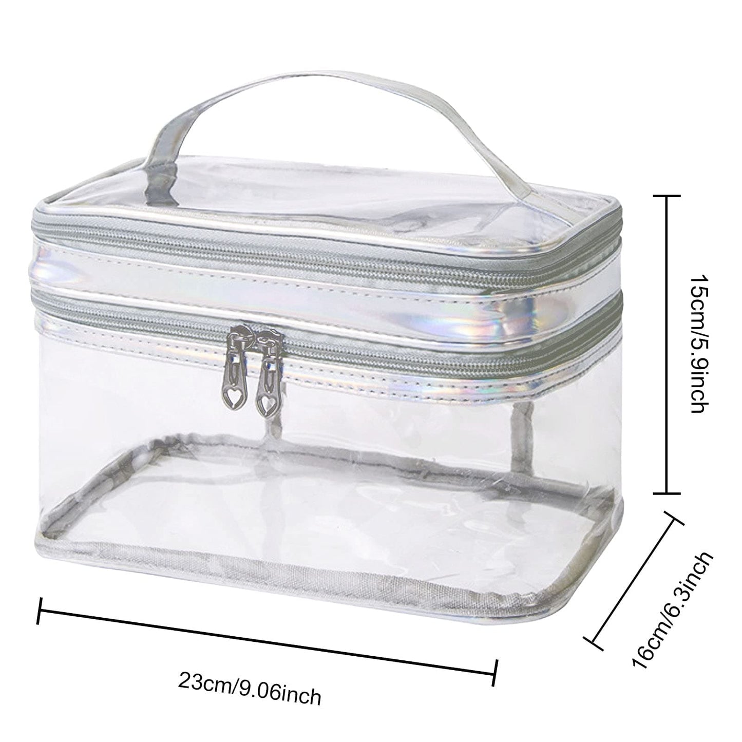 FIYUK Clear Cosmetic Bag Dual Layer Travel Toiletry Bags Make up Organizer Waterproof Brushes Holder