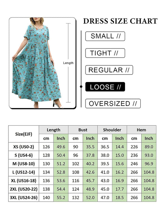 YESNO Women Dresses Casual Plus Size Bohemian Short Sleeve Floral Long Maxi Summer Beach Swing Dress/Pockets XL EJFUK CR141