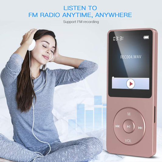 AGPTEK A02 8GB MP3 Player, 70 Hours Playback Lossless Sound Music Player, Supports up to 128GB, Rose Gold