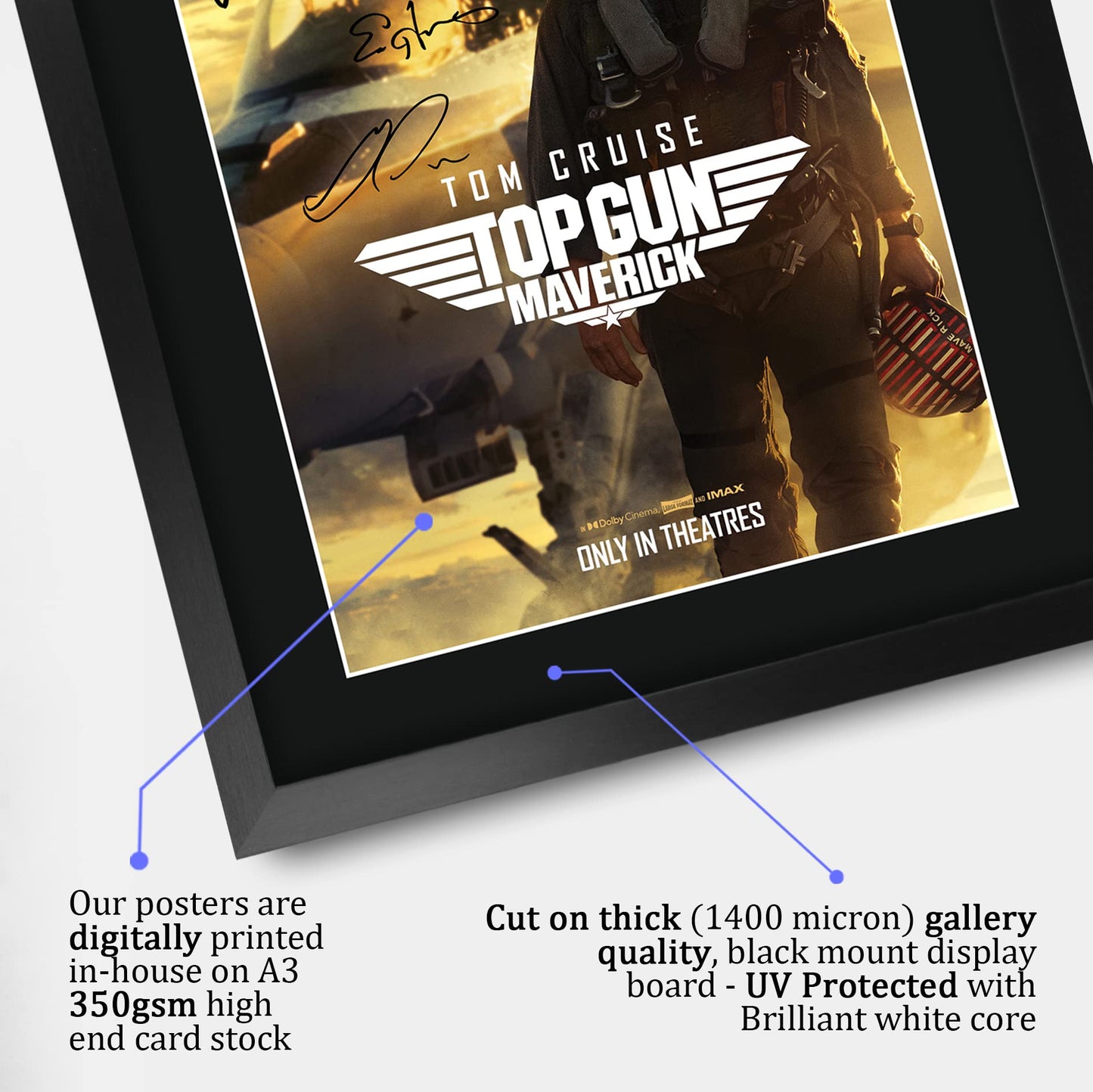 Top Gun 2 Maverick Tom Cruise Gifts Printed Poster Signed Autograph Picture for Movie Memorabilia Fans - A3 Framed