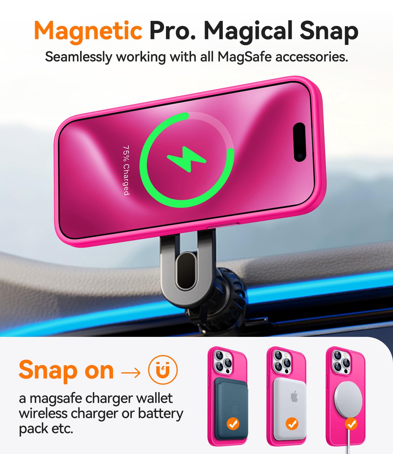 CANSHN Magnetic Designed for iPhone 15 Pro Case [Compatible with Magsafe] [Translucent Matte] Slim Thin Shockproof Protective Bumper Cover Phone Case for iPhone 15 Pro 6.1 Inch - Hot Pink