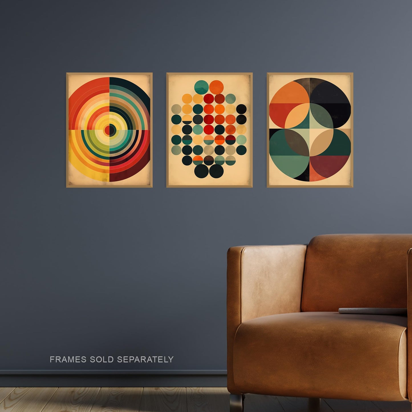 Artery8 Set of 3 A4 Bauhaus Mid Century Modern Abstract Geometric Concentric Circles Aesthetic Unframed Wall Art Living Room Poster Prints Pack