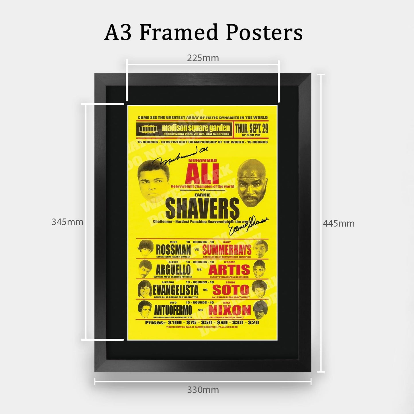 HWC Trading FR A3 Earnie Shavers v Muhammad Ali 1977 Bout Gifts Printed Signed Autograph Poster for Boxer Memorabilia Fans - A3 Framed