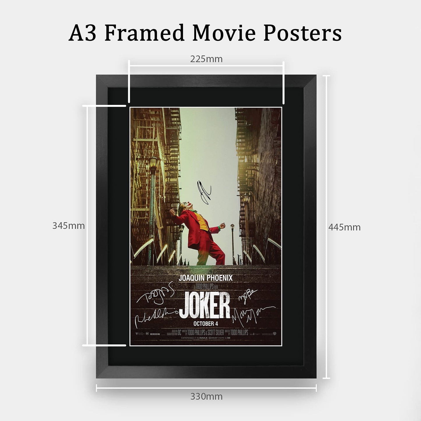 HWC Trading Joker The Cast Joaquin Phoenix Gifts Printed Poster Signed Autograph Picture for Movie Memorabilia Fans - A3 Framed